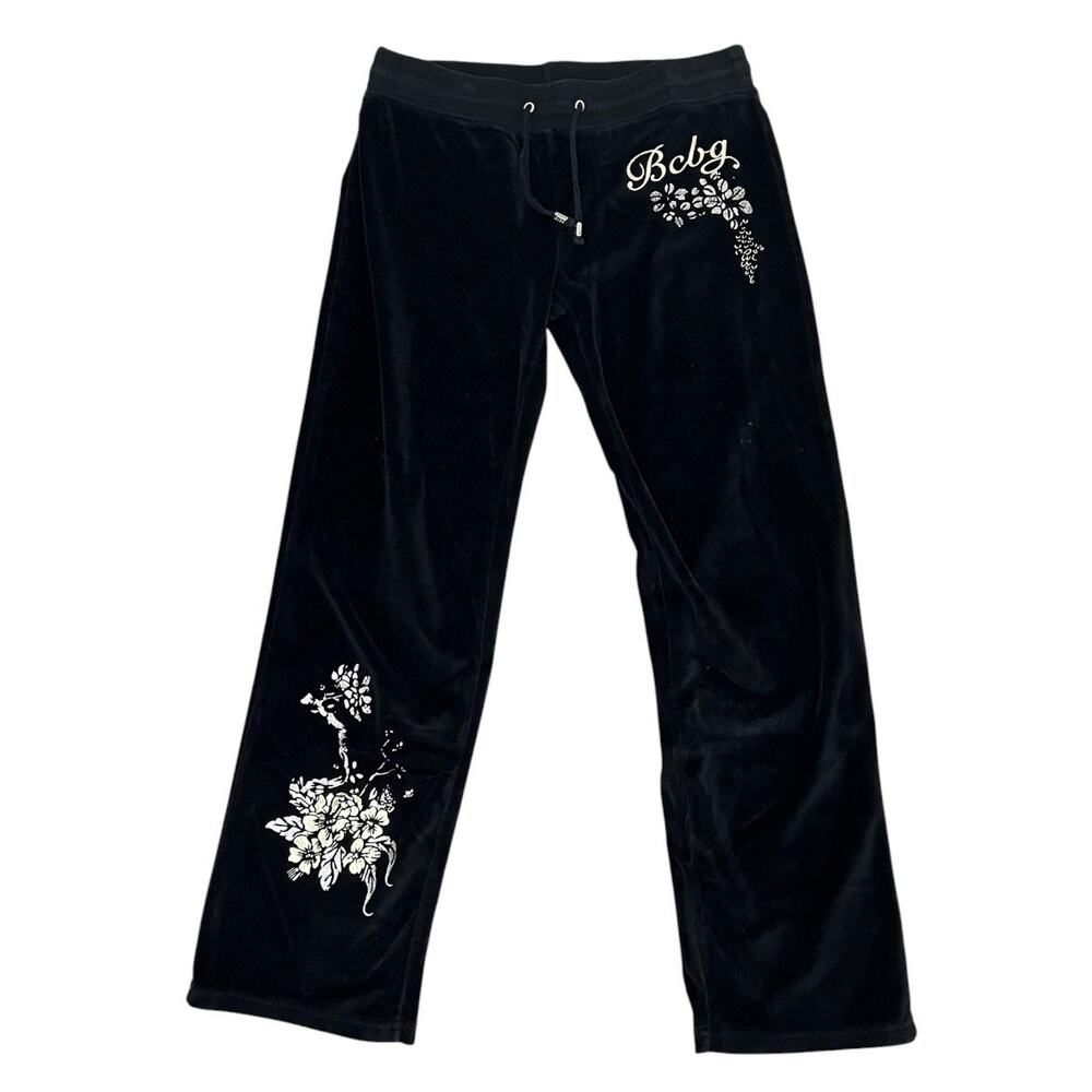 BCBG max azria black velour floral pants Y2K vintage loungewear Athliesure